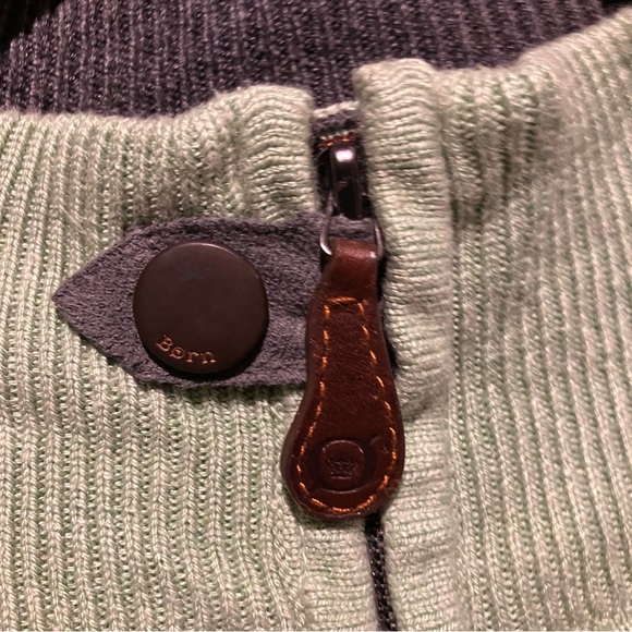Born Silk Cashmere Fair Isle Green Quarter Zip Sweater Elbow Patches Men's Sz M - Picture 14 of 15